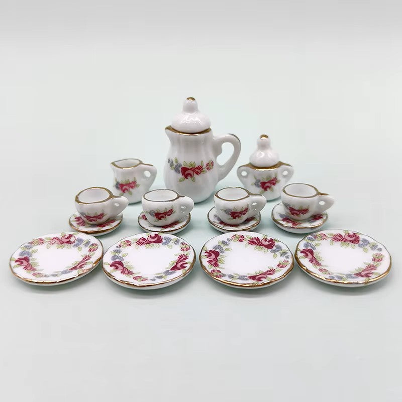 Tea Party Red Rose Dish Set (1:12 scale)