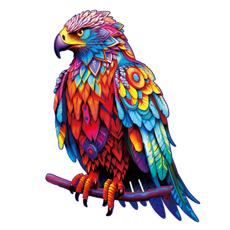 Tie Dyed Colorful Hawk Wooden Bird Puzzle (11" x 11")