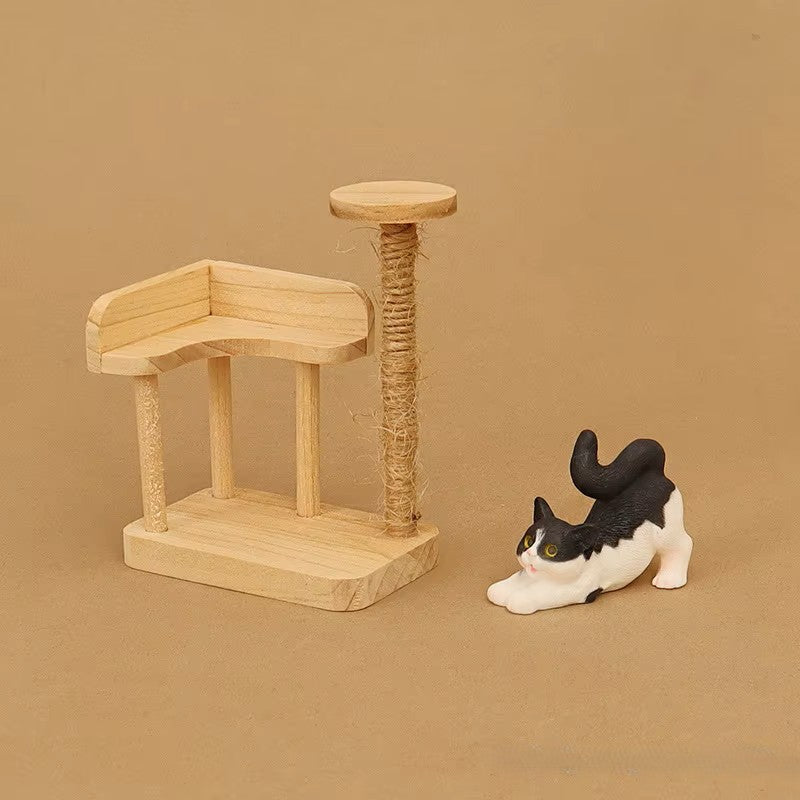 Miniature Dollhouse Cats with Toy and Food Accessories (1:12 scale)