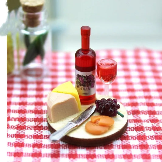 Miniature Wine Bottle with Cheese Charcuterie Tray (1:12 scale)