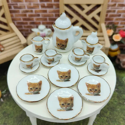 Tea Party Orange Kitty Cat Dish Set (1:12 scale)