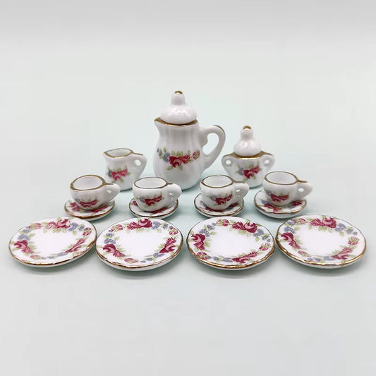 Tea Party Red Rose Dish Set (1:12 scale)