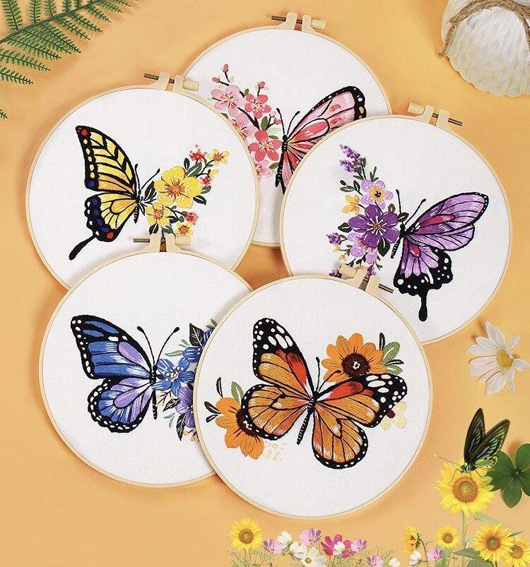 Rainbow Butterfly Embroidery Kit (8" x 8")