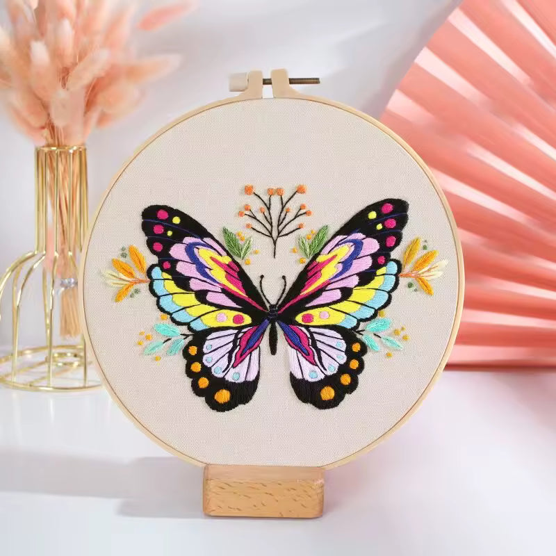 Rainbow Butterfly Embroidery Kit (8" x 8")