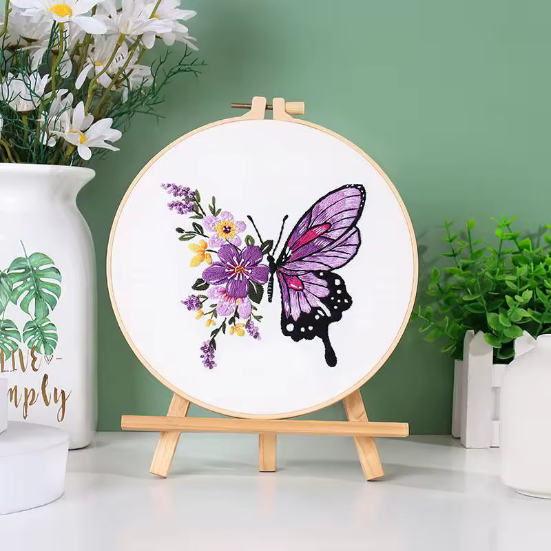 Purple & Pink Butterfly Embroidery Kit (8" x 8")
