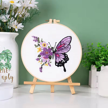 Purple & Pink Butterfly Embroidery Kit (8" x 8")