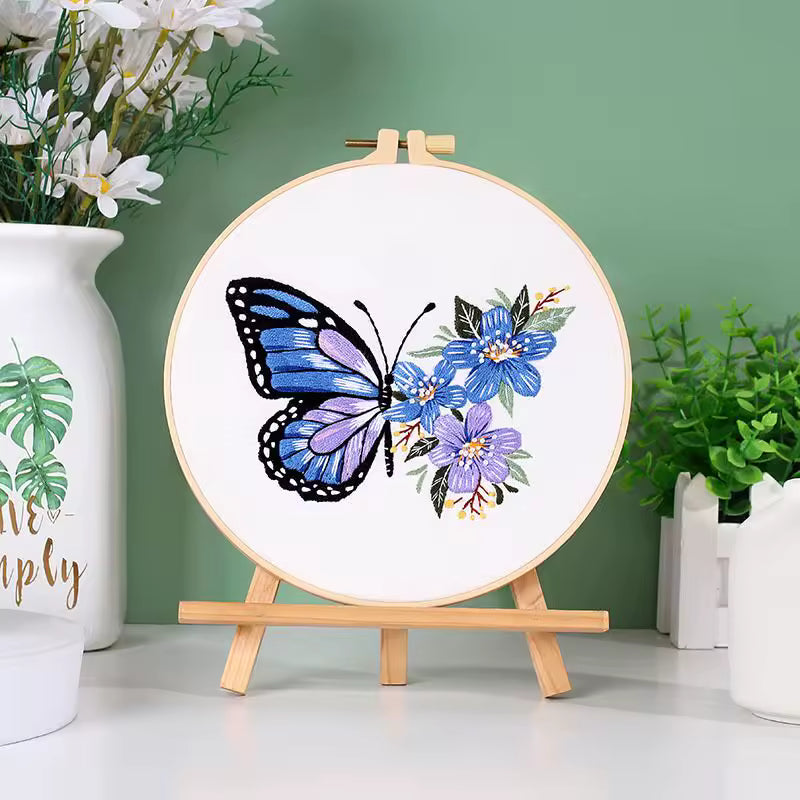 Blue & Purple Butterfly Embroidery Kit (8" x 8")