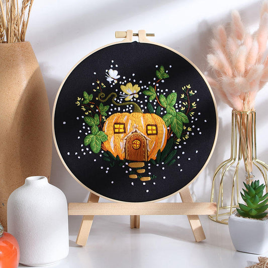 Fantasy Pumpkin House Embroidery Kit (8" x 8")