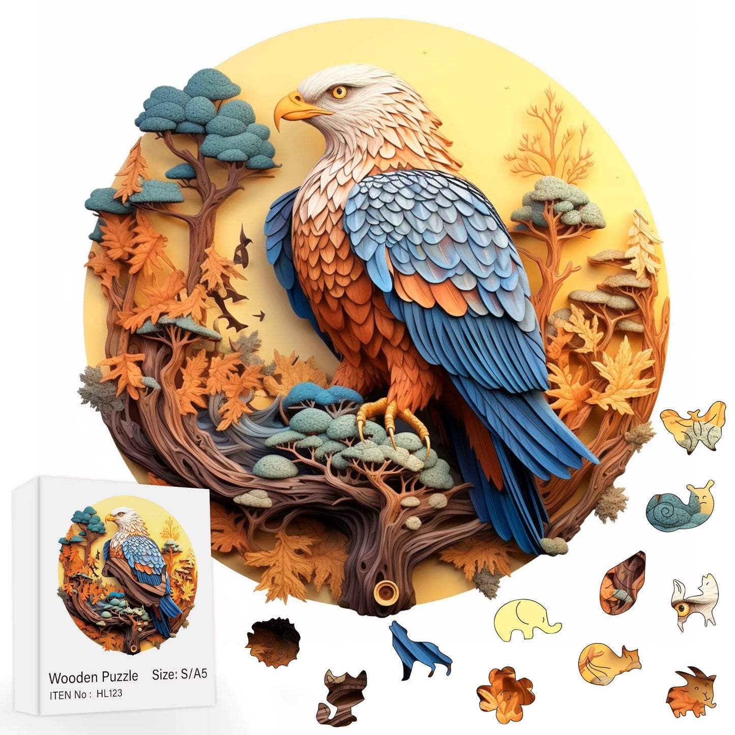 Colorful Eagle Wooden Bird Puzzle (11" x 11")