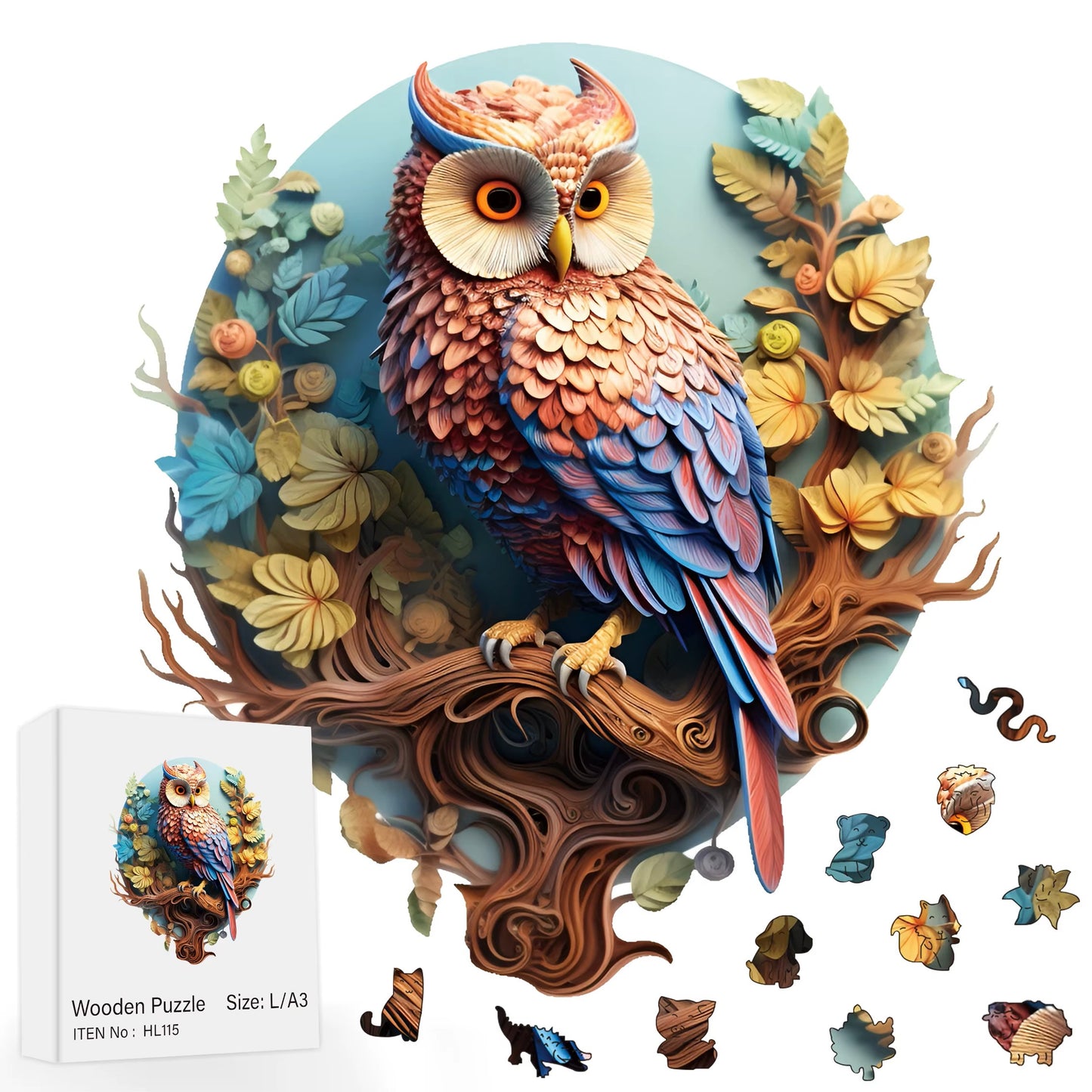 Owl Wooden Bird Puzzle (11" x 11")