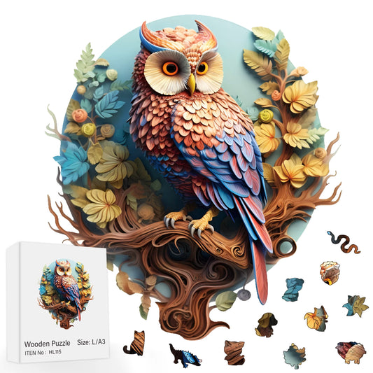 Owl Wooden Bird Puzzle (11" x 11")