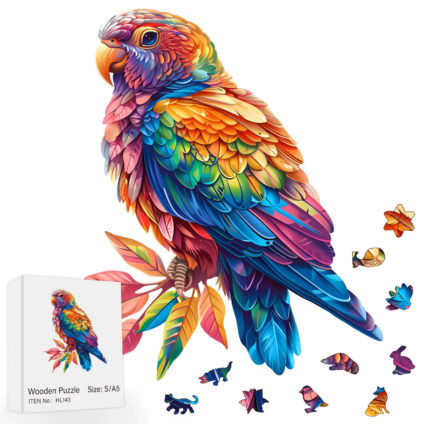 Tie Dye Parrot Wooden Bird Puzzle (11" x 11")