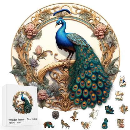 Peacock Wooden Bird Puzzle (11" x 11")