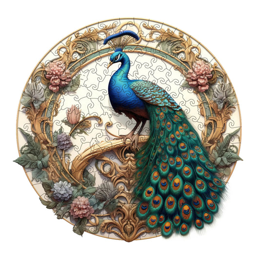 Peacock Wooden Bird Puzzle (11" x 11")