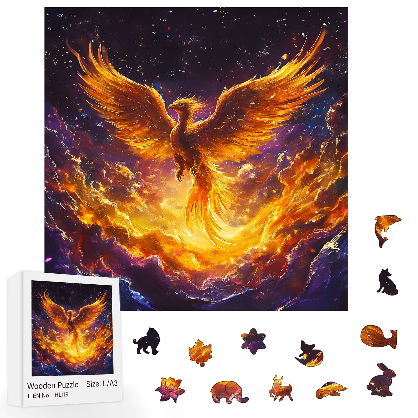 Red Phoenix Wooden Bird Puzzle (11" x 11")